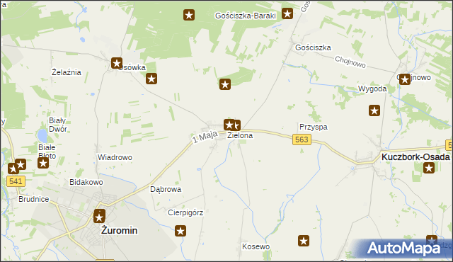 mapa Zielona gmina Kuczbork-Osada, Zielona gmina Kuczbork-Osada na mapie Targeo