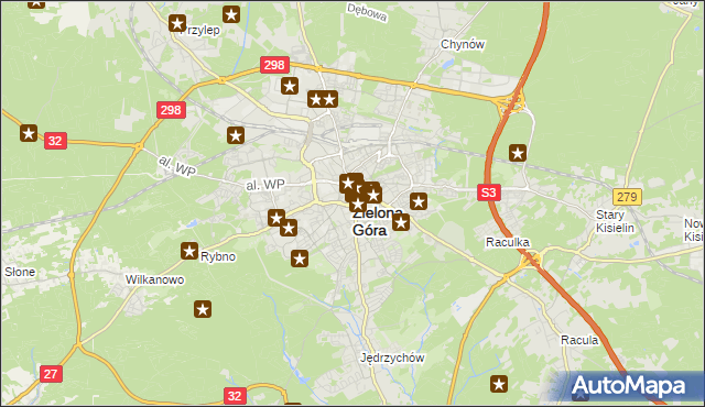 mapa Zielona Góra, Zielona Góra na mapie Targeo