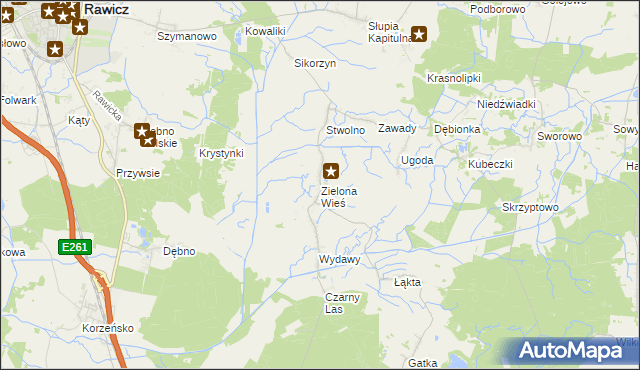 mapa Zielona Wieś gmina Rawicz, Zielona Wieś gmina Rawicz na mapie Targeo