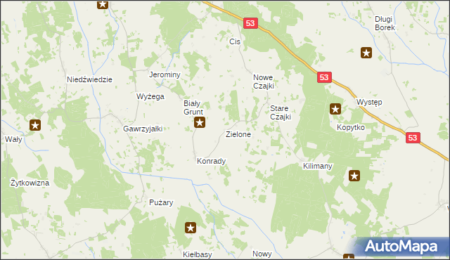 mapa Zielone gmina Świętajno, Zielone gmina Świętajno na mapie Targeo