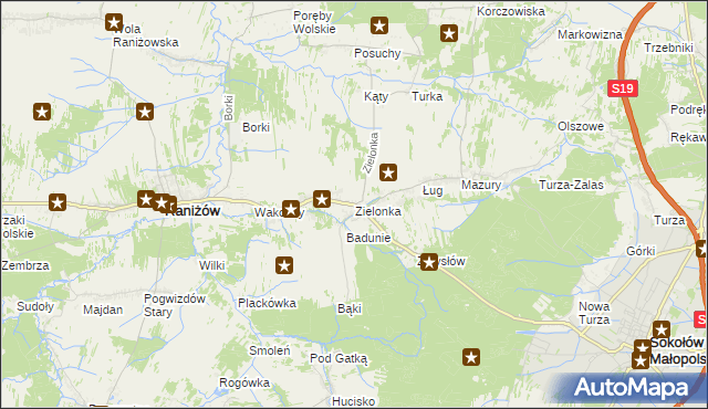 mapa Zielonka gmina Raniżów, Zielonka gmina Raniżów na mapie Targeo