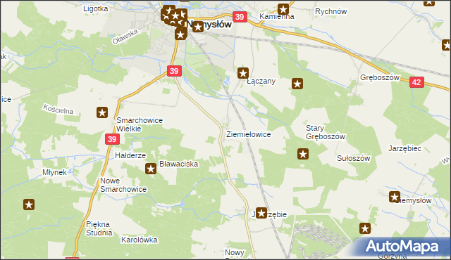 mapa Ziemiełowice, Ziemiełowice na mapie Targeo