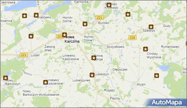 mapa Zimne Zdroje gmina Nowa Karczma, Zimne Zdroje gmina Nowa Karczma na mapie Targeo