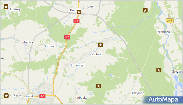 mapa Złotnik gmina Żary, Złotnik gmina Żary na mapie Targeo