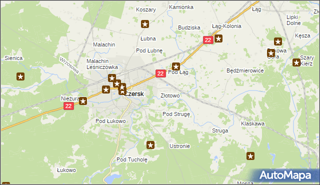 mapa Złotowo gmina Czersk, Złotowo gmina Czersk na mapie Targeo