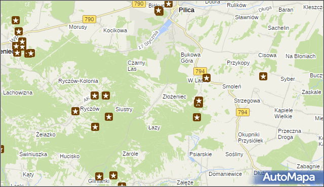 mapa Złożeniec, Złożeniec na mapie Targeo