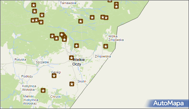 mapa Żmijowiska gmina Wielkie Oczy, Żmijowiska gmina Wielkie Oczy na mapie Targeo