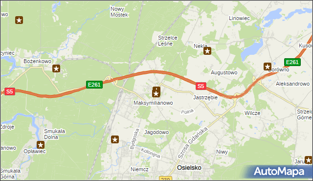 mapa Żołędowo gmina Osielsko, Żołędowo gmina Osielsko na mapie Targeo