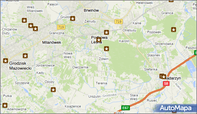 mapa Żółwin gmina Brwinów, Żółwin gmina Brwinów na mapie Targeo