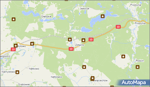 mapa Żółwino gmina Drawno, Żółwino gmina Drawno na mapie Targeo