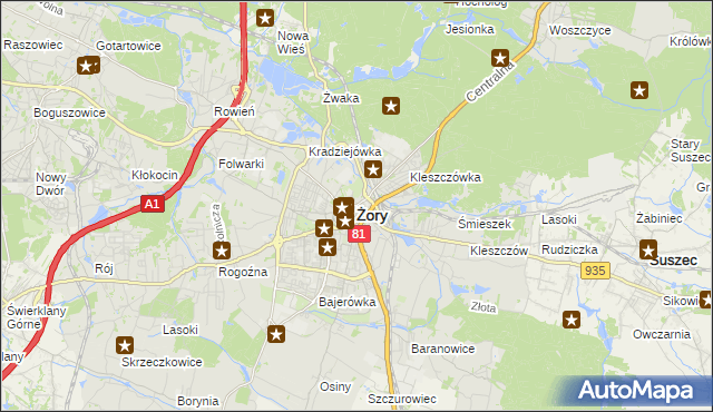 mapa Żor, Żory na mapie Targeo