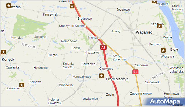 mapa Zosin gmina Waganiec, Zosin gmina Waganiec na mapie Targeo