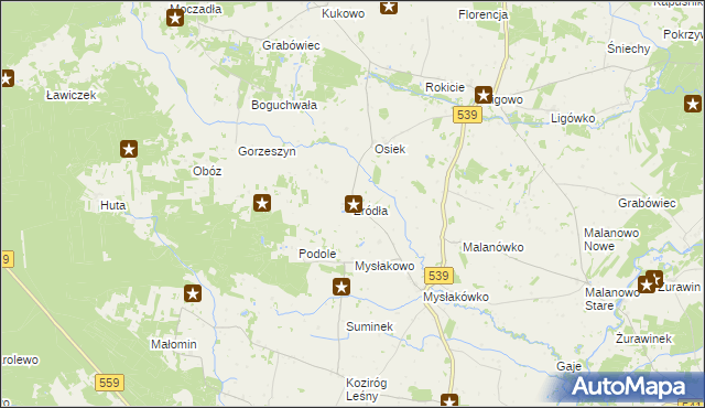 mapa Źródła gmina Tłuchowo, Źródła gmina Tłuchowo na mapie Targeo