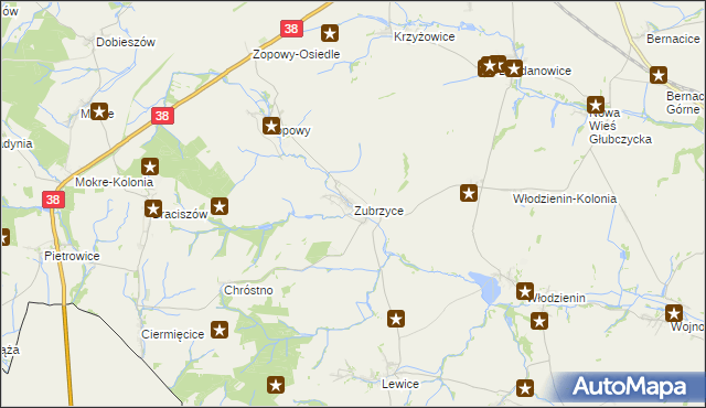 mapa Zubrzyce, Zubrzyce na mapie Targeo