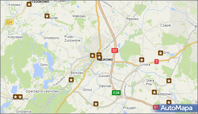 mapa Żukowo powiat kartuski, Żukowo powiat kartuski na mapie Targeo
