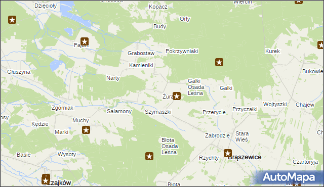 mapa Żuraw gmina Brąszewice, Żuraw gmina Brąszewice na mapie Targeo