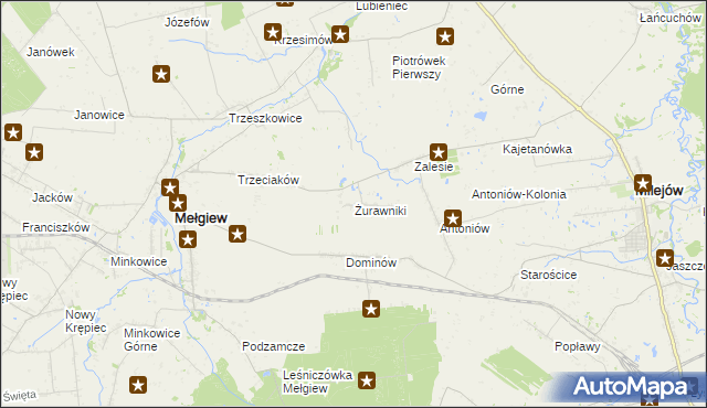 mapa Żurawniki gmina Mełgiew, Żurawniki gmina Mełgiew na mapie Targeo