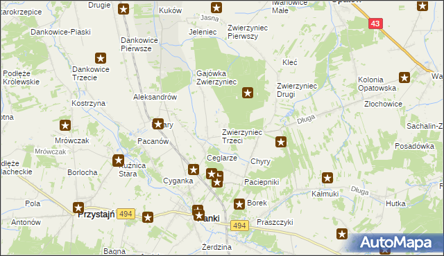 mapa Zwierzyniec Trzeci, Zwierzyniec Trzeci na mapie Targeo