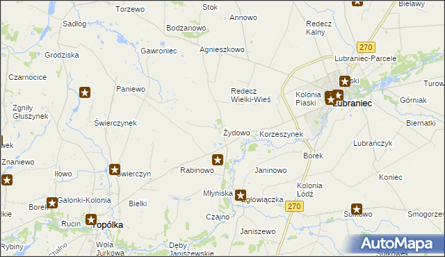 mapa Żydowo gmina Lubraniec, Żydowo gmina Lubraniec na mapie Targeo