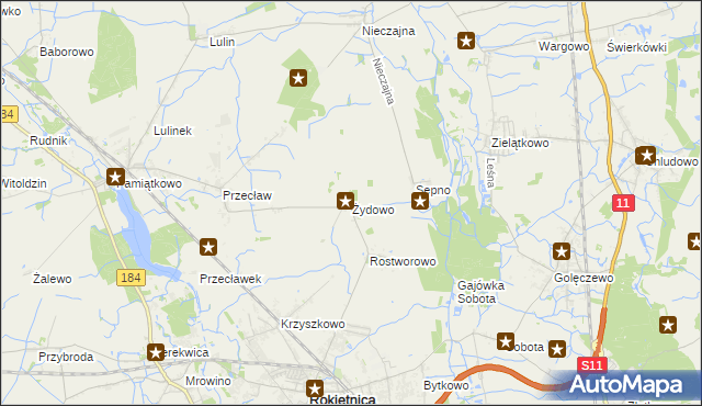 mapa Żydowo gmina Rokietnica, Żydowo gmina Rokietnica na mapie Targeo