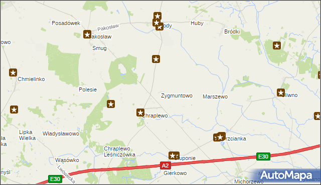 mapa Zygmuntowo gmina Lwówek, Zygmuntowo gmina Lwówek na mapie Targeo