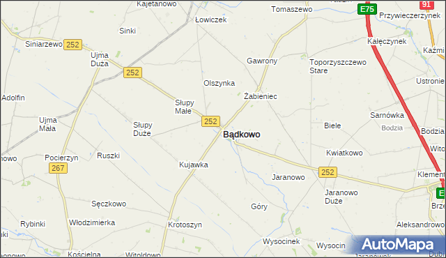 mapa Bądkowo powiat aleksandrowski, Bądkowo powiat aleksandrowski na mapie Targeo