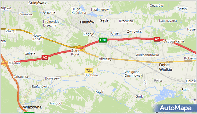 mapa Brzeziny gmina Halinów, Brzeziny gmina Halinów na mapie Targeo