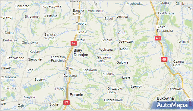 mapa Gliczarów Dolny, Gliczarów Dolny na mapie Targeo