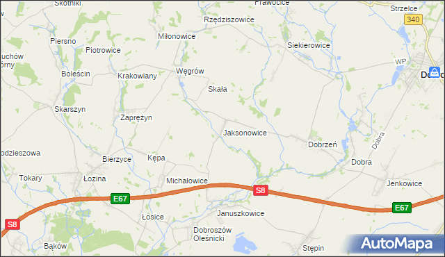 mapa Jaksonowice, Jaksonowice na mapie Targeo