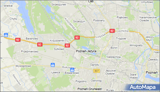 mapa Jeżyce gmina Poznań, Jeżyce gmina Poznań na mapie Targeo