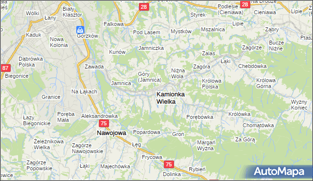 mapa Kamionka Wielka, Kamionka Wielka na mapie Targeo