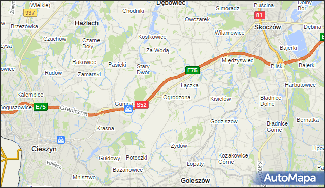 mapa Ogrodzona gmina Dębowiec, Ogrodzona gmina Dębowiec na mapie Targeo