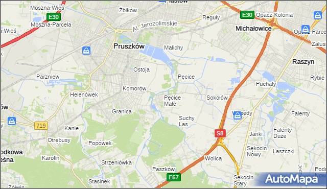 mapa Pęcice Małe, Pęcice Małe na mapie Targeo