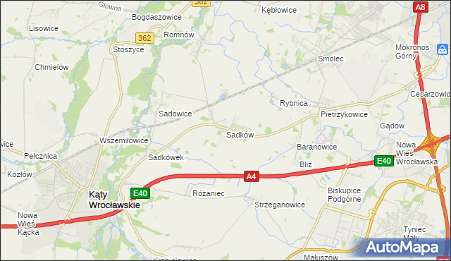 mapa Sadków gmina Kąty Wrocławskie, Sadków gmina Kąty Wrocławskie na mapie Targeo