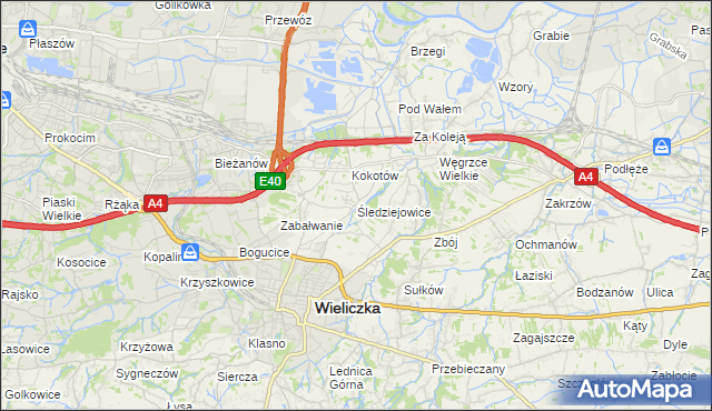 mapa Śledziejowice, Śledziejowice na mapie Targeo