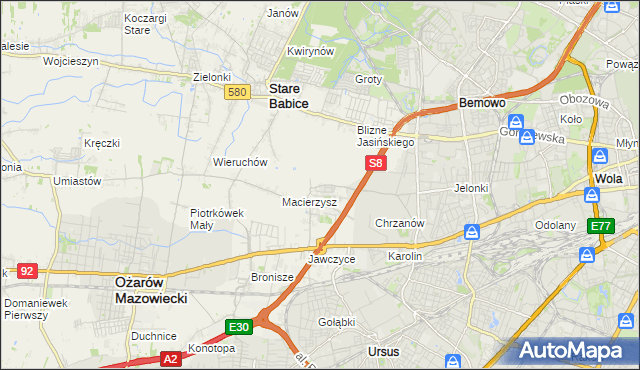 mapa Szeligi gmina Ożarów Mazowiecki, Szeligi gmina Ożarów Mazowiecki na mapie Targeo