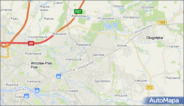 mapa Zakrzów gmina Wrocław, Zakrzów gmina Wrocław na mapie Targeo