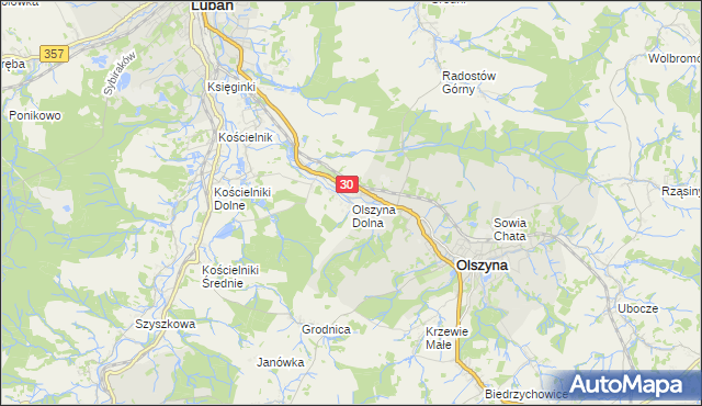 mapa Olszyna Dolna, Olszyna Dolna na mapie Targeo