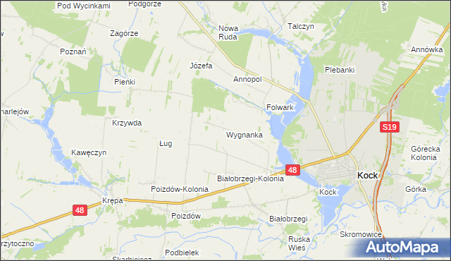 mapa Wygnanka gmina Kock, Wygnanka gmina Kock na mapie Targeo