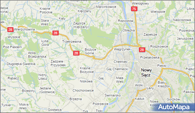 mapa Biczyce Dolne, Biczyce Dolne na mapie Targeo