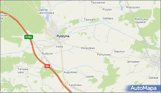 mapa Moraczewo gmina Rydzyna, Moraczewo gmina Rydzyna na mapie Targeo