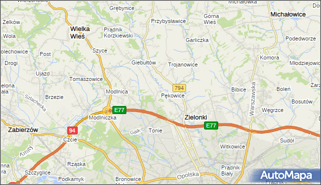 mapa Pękowice, Pękowice na mapie Targeo