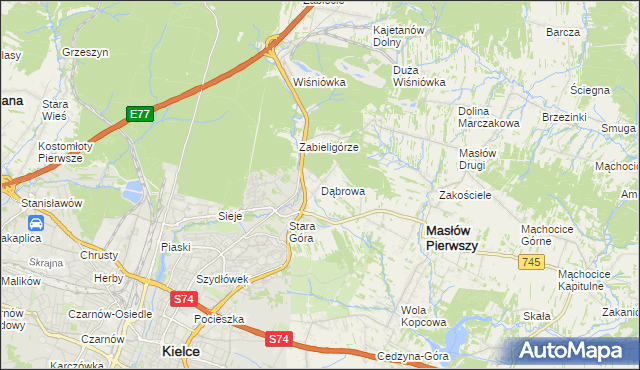 mapa Dąbrowa gmina Masłów, Dąbrowa gmina Masłów na mapie Targeo