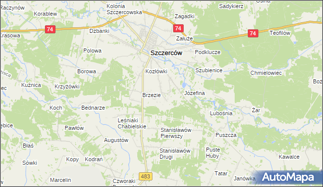 mapa Niwy gmina Szczerców, Niwy gmina Szczerców na mapie Targeo