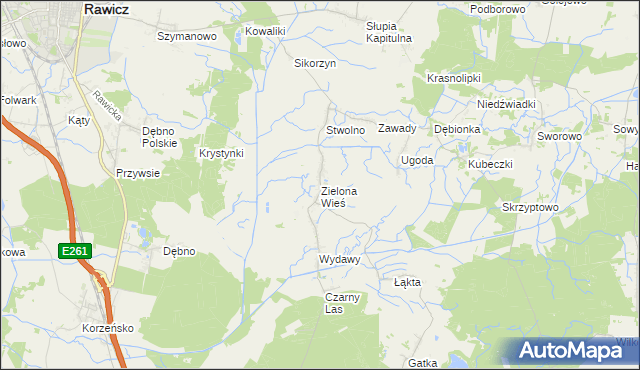 mapa Zielona Wieś gmina Rawicz, Zielona Wieś gmina Rawicz na mapie Targeo