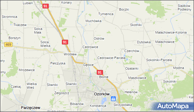 mapa Cedrowice-Parcela, Cedrowice-Parcela na mapie Targeo