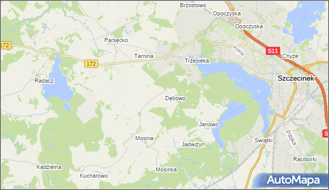 mapa Dębowo gmina Szczecinek, Dębowo gmina Szczecinek na mapie Targeo