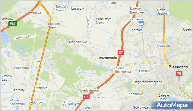 mapa Lesznowola powiat piaseczyński, Lesznowola powiat piaseczyński na mapie Targeo