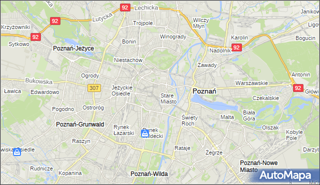 mapa Stare Miasto gmina Poznań, Stare Miasto gmina Poznań na mapie Targeo