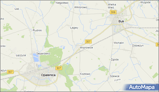 mapa Wojnowice gmina Opalenica, Wojnowice gmina Opalenica na mapie Targeo